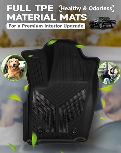 Premium Color TPE Floor Mats for Toyota Tacoma 2024 2025 2026 Double Cab Auto Tran (Not fit Hybrid) | Carbon Fiber Wing Design | All-Weather Floor Liners TRD/SR/SR5/limited 1st&2nd Row Mats