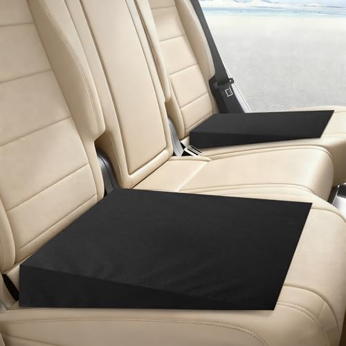 vvag 2PCS Auto Seat Wedge Leveling Cushion,Comfortable Ergonomic Wedge Car Seat Cushion,Heightening Seat Foam Pad Booster, Angled Design RearSeat Leveling Pad Office Chairs Cushion for Pain Relief