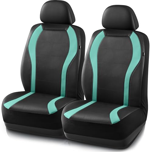 PIC AUTO Leather Car Seat Covers, Premium Automotive Waterproof Two Front Bucket Car Seat Protectors, Black and Green PVC Patchwork, Fits for Cars, Trucks, Van, SUV, Airbag Compatible - color: Mint, size: Two Front