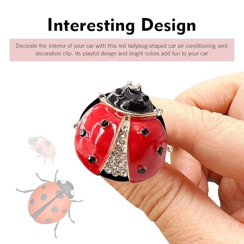 2 PCS Bling Car Air Vent Clips, 3D Rhinestone Lady Beetle Straight Outlet Ornament, Alloy Rustproof Refillable Diffuser Clip, Interior Decoration Part for Woman Girls (Red)