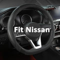 Flat Bottom Car Steering Wheel Cover for Nissan,D Shaped Steering Wheel Cover for Rogue,Altima,Kicks (Black-Standard Size)