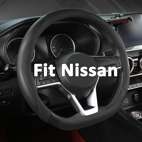Flat Bottom Car Steering Wheel Cover for Nissan,D Shaped Steering Wheel Cover for Rogue,Altima,Kicks (Black-Standard Size)