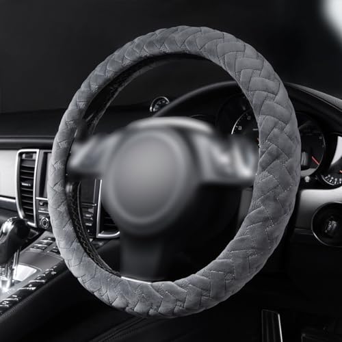 Flying Banner car Steering Wheel Cover Massage Velvet Warm Universal Size 15 inches SUV Truck Anti Slip Odorless Summer Winter (Gray, Velvet Massage) - color: Gray
