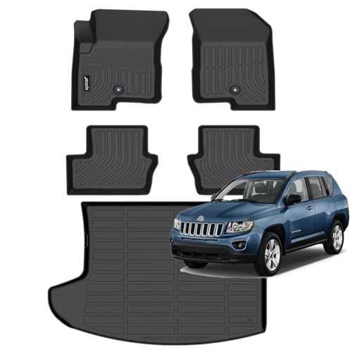 Jenofa-Floor Mats for 2007-2016 Jeep Compass for 2007-2016 Jeep Patriot for Dodge Caliber 2007-2012 Cargo Mat Car Mats All Weather Floor Liner Custom Fit Automotive Waterproof Full Set Accessories - style: 3|For compass|2007-2016|Set