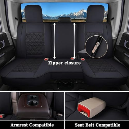Coverado Ram Seat Covers Full Set, Waterproof Ram 1500 Seat Cover Compatible with 2002-2026 Dodge RAM 1500 2500 3500 Crew Quad Cab with Curved Bench, Black - color: Black (curved back), size: FullSet (Curved Back)