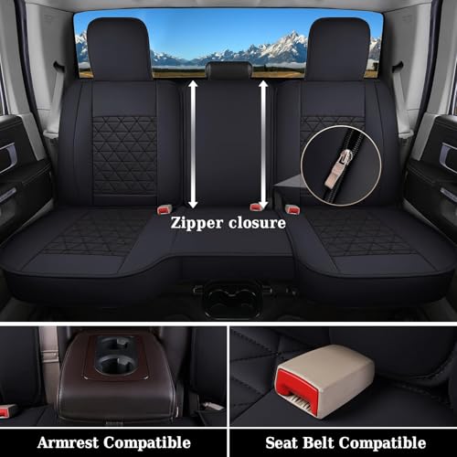 Coverado Ram Seat Covers Full Set, Waterproof Ram 1500 Seat Cover Compatible with 2002-2026 Dodge RAM 1500 2500 3500 Crew Quad Cab with Curved Bench, Black - color: Black (curved back), size: FullSet (Curved Back)