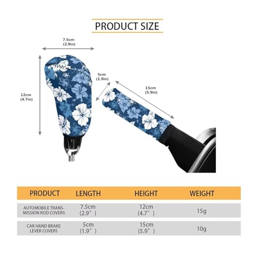 KEIAHUAN Blue Hibiscus Flowers Car Gear Shift Knob Cover&Handbrake Cover for Women Anti-Slip Breathable Comfortable Handbrake Gear Shift Protector 2 PCS - color: Blue Hibiscus Flowers