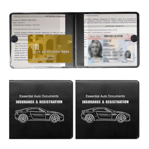 2PCS Car Registration and Insurance Holder, Waterproof Auto Card Document Glove Box Organizer with Closure, Vehicle Paperwork Organizer Document Holder for Most Cars (Big Car, Black) - color: Big Car, Black
