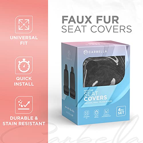 Carbella Sheepskin Car Seat Covers, 2-Pack Faux Fur, Front Seats Only, Cute Automotive Seat Covers For Cars (Black) - color: Black Fur