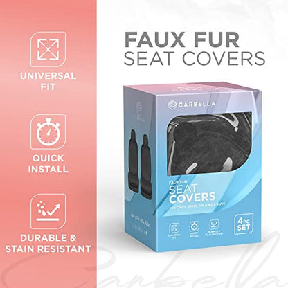 Carbella Sheepskin Car Seat Covers, 2-Pack Faux Fur, Front Seats Only, Cute Automotive Seat Covers For Cars (Black) - color: Black Fur