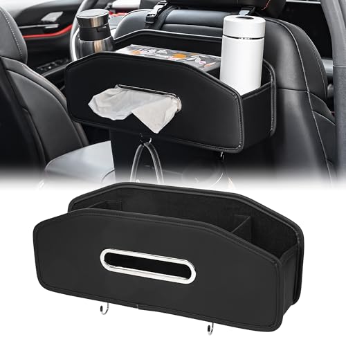 JEYODA Car Seat Back Organizer with 2 Drink Cup Holder,Car Tissue Holder and Storage Box Hook, 3 in 1 Multifunctional Storage for Food Drink Phone, Travel Accessories (Black) - color: black