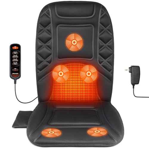 Back Massager with Heat,Heated Seat Cover Cushion with 5 Vibrating Massage Nodes Chair Pad for Pain Relief Home Office Use