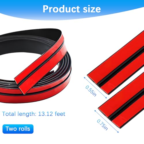 13.12FT Car Weather Stripping, 14mm 19mm Rubber T Shape Soundproof Adhesive Vehicle Front & Rear Windshield Seal Strip, Auto Sealing Weatherstrip Trim, Universal for SUV Sedan Truck