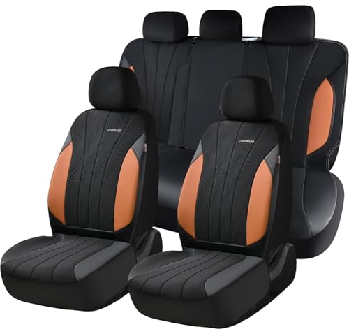 Coverado Seat Covers for Car, Leather Automotive Car Seat Covers 5 Seats, Mesh Breathable Auto Seat Protectors, Brown Seat Covers Universal Fit for SUV, Truck, Vans, Sedan - color: B-Brown&Black