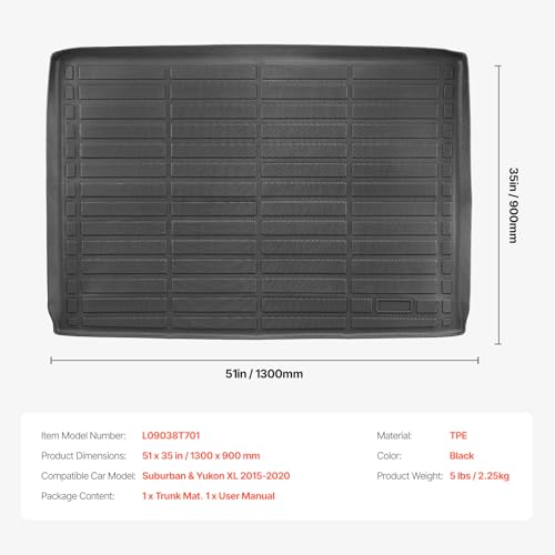 VEVOR Cargo Mat Compatible with Chevrolet Suburban & GMC Yukon XL 2015-2020, Precise Fit Trunk Mat for SUVs, TPE Trunk Protector Replacement, Black (1PCS) - style: Chevy Suburban/GMC Yukon XL 2015-2020