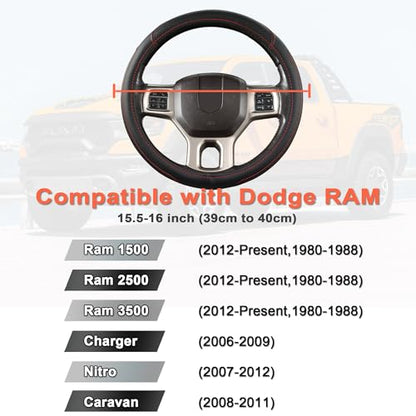 West Llama Customized Auto Car Steering Wheel Cover for Dodge RAM 1500 2500 3500, 15.5-16 inch(Black+Red-Large Size) - color: C-Black+Red