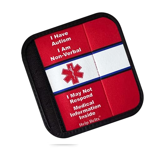 Autism/Non-Verbal/May Not Respond Awareness Medical Alert Seatbelt Cover for Kids and Adults with Emergency Information Form and Pocket by Help Belts. (Red, 6 Inch Car Seat) - color: Red, size: 6 Inch Car Seat