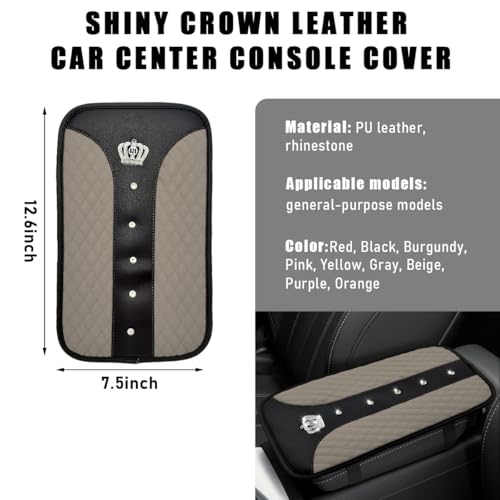 Bling Crown Car Center Console Mats, Anti-Slip and Waterproof Crystal Car Armrest Pad Protector, Universal Rustproof Armrest Decor Cushion for Cars & SUVs, Car Accessories (Gray) - color: Gray