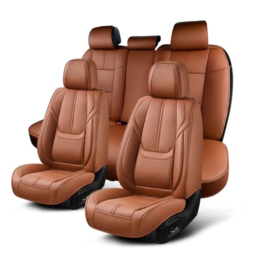 Auto Car Seat Covers Accessories Full Set Leather Cushion Protector Breathable Waterproof Seat Cover for Cars Universal Fit (Brown, FullSet Without Headrest) - color: Brown, size: Full Set without Headrest