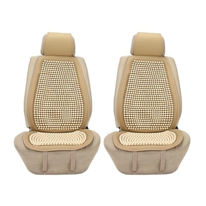 Blueshyhall Cooling Wooden Beaded Car Seat Cover Comfortable Massage Support Cushion for SUV Auto Office Home Seat Chair - Beige 2 Pcs - color: Beige