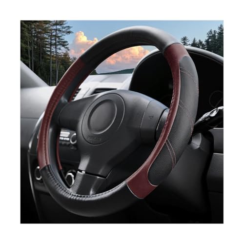 Car Steering Wheel Cover, 14.5-15" Soft Leather Stylish Steering Wheel Protector with Non-Slip Lining, Sporty Comfortable Auto Interior Decor Accessories, Universal Fit (Black Wine Red) - color: Black Wine Red