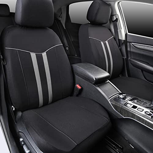 CAR-GRAND Modern Stylish Strips Piping Cloth Automotive Seat Covers Full Set,Universal Fit 90%(SUV,Truck,Sedan) Air Compatible with 3 Zipper Bench Design (Black-Gray) - color: Black-Gray
