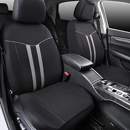 CAR-GRAND Modern Stylish Strips Piping Cloth Automotive Seat Covers Full Set,Universal Fit 90%(SUV,Truck,Sedan) Air Compatible with 3 Zipper Bench Design (Black-Gray) - color: Black-Gray