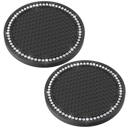 2 PCS Bling Cup Holder Coasters for Car, Car Accessories for Women 2.75 inch Diamond Universal Non-Slip Silicone Cup Holder Coasters, Sparkly Bling(White Diamond)