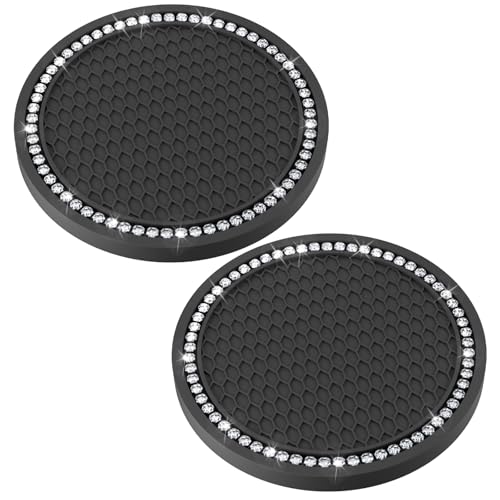 2 PCS Bling Cup Holder Coasters for Car, Car Accessories for Women 2.75 inch Diamond Universal Non-Slip Silicone Cup Holder Coasters, Sparkly Bling(White Diamond)