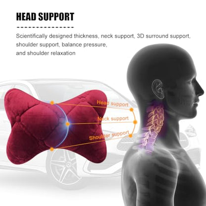2PCS Car Headrest Pillow, Comfortable Ergonomic Design Vehicle Seat Neck Pillow for Driving Fatigue Relief, Soft Breathable Automotive Interior Head Rest Cushion Pad, Universal Fit (Wine Red) - color: Wine Red