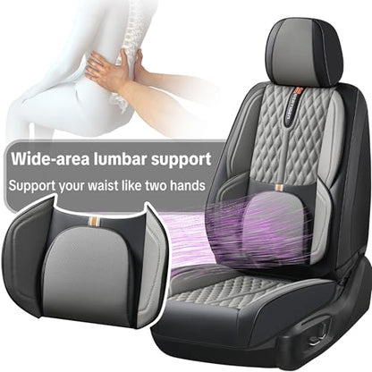 Car Seat Cover Full Set, Universal Car Seat Cover for Cars, Black and Gray, with Lumbar Support, Premium Artificial Leather, Waterproof and Easy to Clean, Airbag Compatible - color: B_Gray & Black