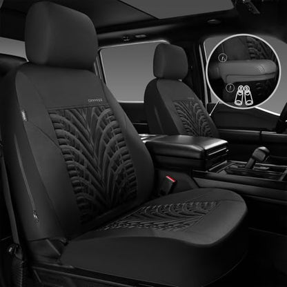 CAR PASS Neoprene Waterproof Seat Covers,Wetsuit Car Seat Covers Front Seats Universal Fit for Vans, Truck, SUV Two Front Only, 3D Tyre Embossed Anti Slip with Armrests, Airbag Compatible(Black) - color: Black Pure, size: Two Front