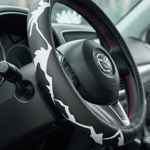 Mountains, Adventure, Outdoors, Camper, Hiking, Mountain Car Leather Steering Wheel Cover - 15-inch Universal Microfiber- Soft & Breathable & Silicone Anti Slip Auto Steering Wheel Wrap - color: Mountains