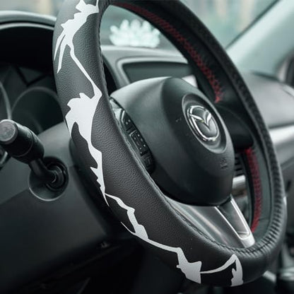 Mountains, Adventure, Outdoors, Camper, Hiking, Mountain Car Leather Steering Wheel Cover - 15-inch Universal Microfiber- Soft & Breathable & Silicone Anti Slip Auto Steering Wheel Wrap - color: Mountains