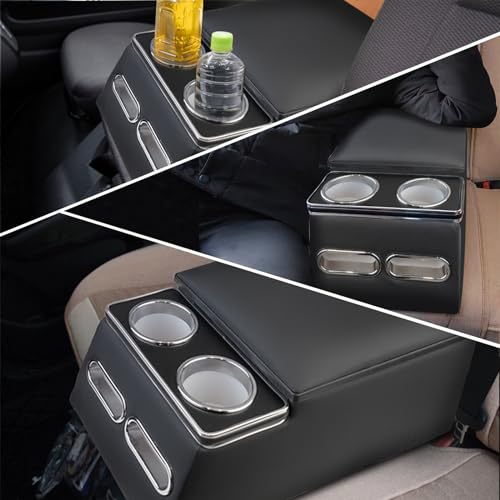 Center Console Organizer Armrest Storage Box with Cup and Phone Holder for Car & Van & Truck Floor Cab Back Bench Seat Black