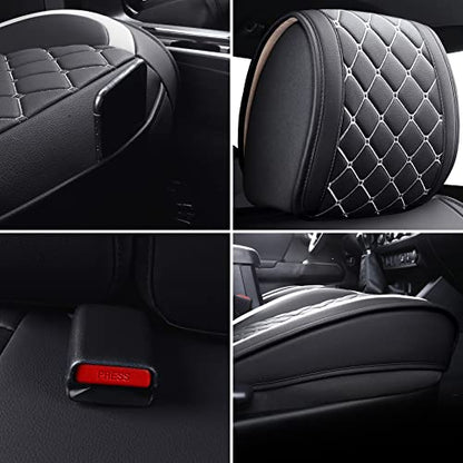 Tomatoman Tacoma Seat Covers Customized for 2005-2025 2026 Sport Extended SR V6 Overlanding, Waterproof Faux Leather Cushions(Full Set, Black-White) - color: Full Set/Black-White