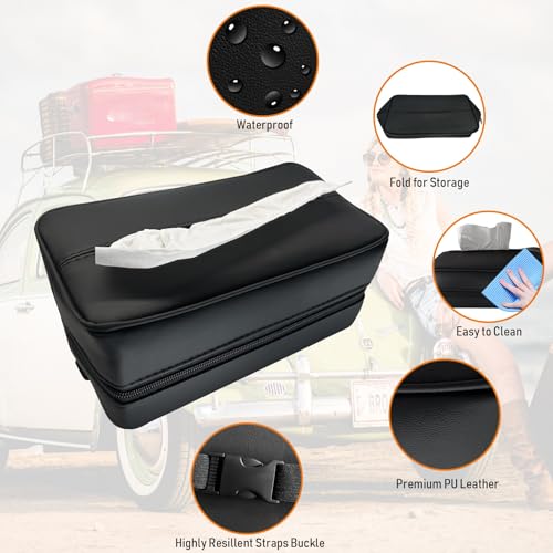 Large Car Tissue Holder for 120 Standard Tissues, Premium PU Leather Tissue Holder in Car Backseat Rectangular, Napkin Holder for Car Fits for Kleenex Tissues Box Daily Use Black (2, Black)