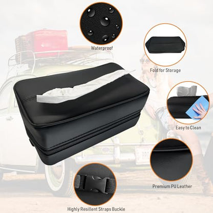 Large Car Tissue Holder for 120 Standard Tissues, Premium PU Leather Tissue Holder in Car Backseat Rectangular, Napkin Holder for Car Fits for Kleenex Tissues Box Daily Use Black (2, Black)