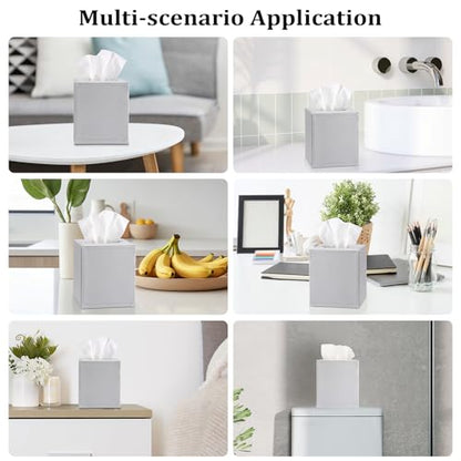 Sumnacon Tissue Box Cover Square Tissue Box Stylish PU Tissue Box Holder with Magnetic Bottom, Leather Cube Tissue Cover for Living Room Bathroom Bedroom Table Desk Home Office Car, Light Grey - color: Light Grey