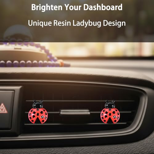 6-Pack Ladybug Car Vent Clips, Cute Insect-Shaped Dashboard Vent Decorations, Car Interior Accessories for Cars, Trucks & SUVs (Black, Unscented)
