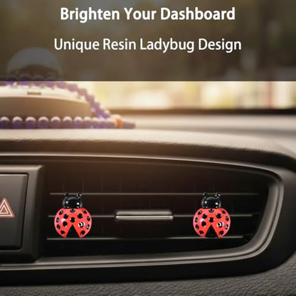 6-Pack Ladybug Car Vent Clips, Cute Insect-Shaped Dashboard Vent Decorations, Car Interior Accessories for Cars, Trucks & SUVs (Black, Unscented)