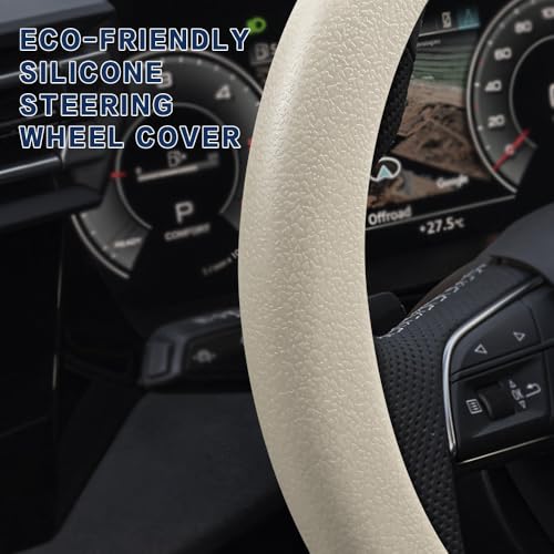 Car Steering Wheel Cover, Silicone Car Steering Wheel Protective Cover, 33-40 CM Anti-Slip Soft Comfortable Steering Wheel Cover for Women Men, Universal Accessories Fit Cars Trucks SUVs (Beige) - color: Beige
