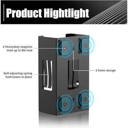 Magnetic Glove Box Holder, Disposable Glove Dispenser Wall Mount, Metal Glove Rack Organizer for Rubber Latex Gloves Tissue Box, Black