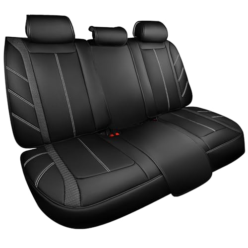 CAR PASS Luxury Faux Leather Back Rear Seat Covers, Waterproof Anti Slip Carbon Fiber Seat Bench Cushion Breathable Sporty Backseat Row Protector Universal Fit for Sedans SUVs Vans Trucks,Solid Black - color: Pure Black, size: Rear Only