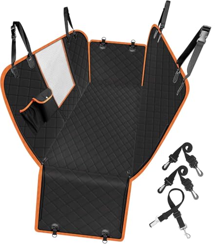 Dog Car Seat Cover, Waterproof Nonslip Pet Seat Cover for Back Seat with Storage Pockets Mesh Visual Window, Heavy Duty Scratchproof Pet Dog Seat Cover Hammock for Cars Trucks and SUVs