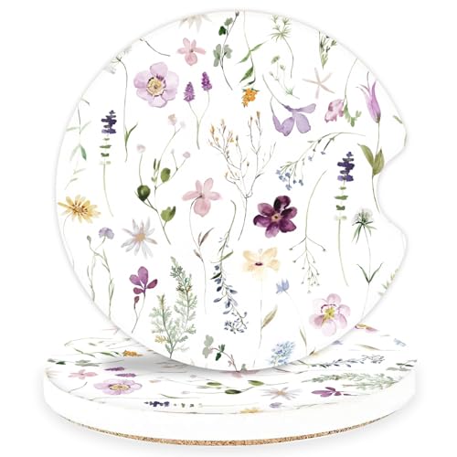 Ceramic Car Coasters – Absorbent Car Cup Holder Coaster Set for Women, Cute Aesthetic Car Accessories for Girls, 2 Pack (Purple) - color: Purple