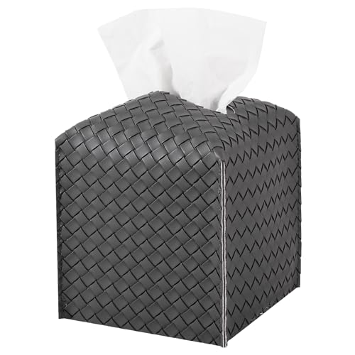 Tissue Box Cover PU Leather Tissue Holder Square Facial Tissue Case Facial Paper Organizer Dispenser for Bathroom, Vanity Countertop, Car, Dark Gray - color: Dark Gray, size: square