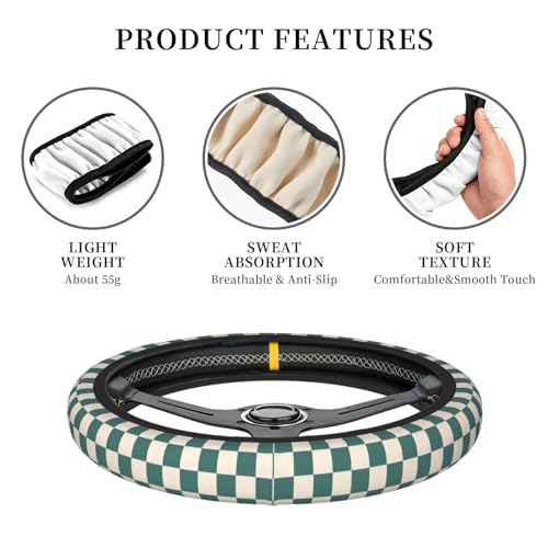 Dark Green Steering Wheel Cover for Women, Universal Auto Steering Wheel 14-15 Inch Car Interior Accessories with 2PCS Car Coasters, Suitable for Men and Women - color: Dark green