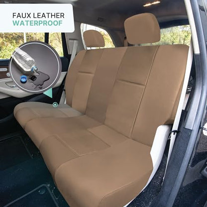 FH Group Full Set Faux Leather Car Seat Covers for Low Back Front Seat Covers, Solid Back Seat Cover, Universal Fit, SUV, Sedan, Van, Seat Cover, Tan - color: Tan, style: Full Set