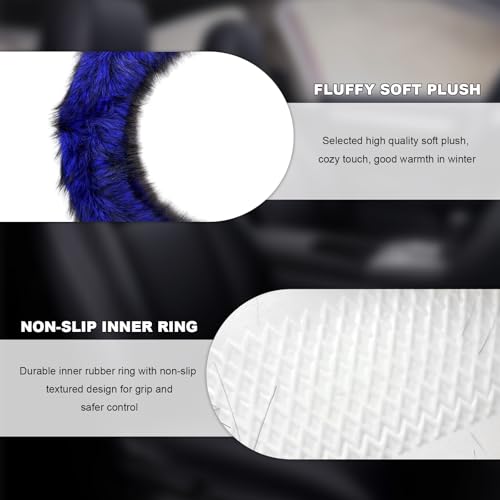 Fluffy Steering Wheel Cover, 15 Inch Anti-Slip Microfiber Plush Fuzzy Steering Wheel Cover, Winter Warm Elastic Fuzzy Steering Wheel Covers for Women and Men, Car Accessories (Blue) - color: Blue